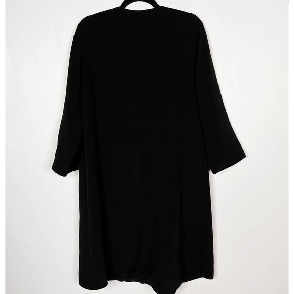 Eileen Fisher L Black Long Open Front Textured Blazer Jacket Silk Blend Magnetic - Picture 2 of 9